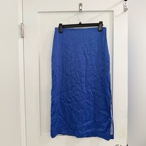 Zara periwinkle skirt w/ side slit and black polka dot pattern